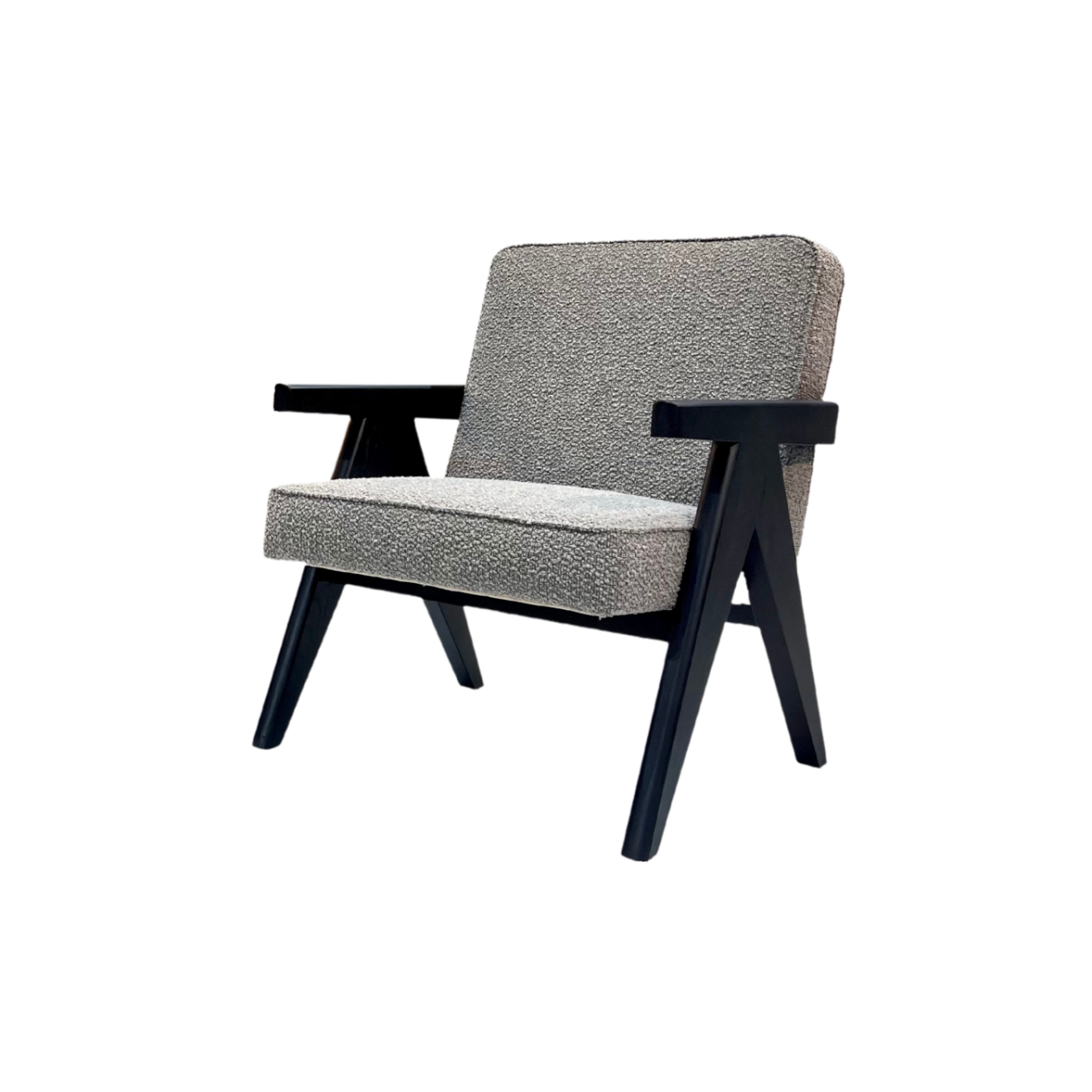 Ross Black Wood & Grey Boucle Armchair